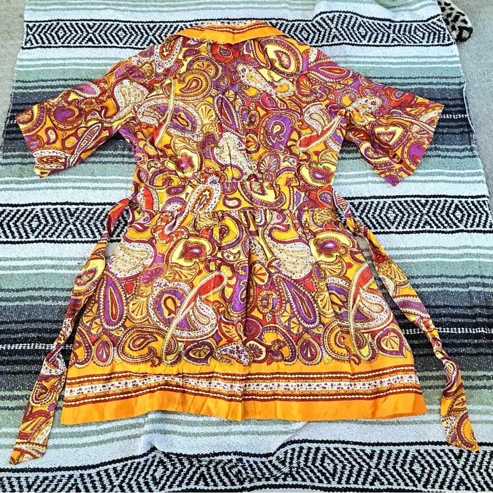 Vintage 70s orange and purple point collar minidress - Picture 7 of 7